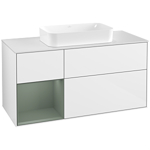 Villeroy and Boch Finion Villeroy and Boch Finion G291GMGF 120cm, cover plate matt white, Emotion, shelf on the left Olive Matt Lacquer , glossy white lacquer