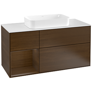 Villeroy und Boch Finion Waschtischunterschrank G291GNGN 120cm, Abdeckplatte white matt, Emotion, Regal links Walnut veneer, Walnut veneer