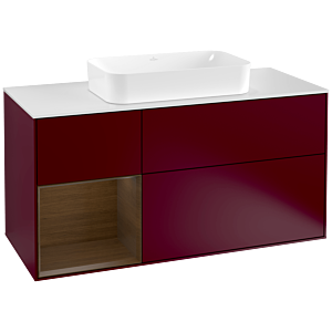 Villeroy und Boch Finion Waschtischunterschrank G291GNHB 120cm, Abdeckplatte white matt, Emotion, Regal links Walnut veneer, Peony Matt