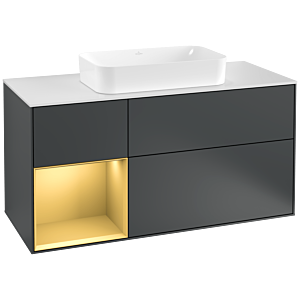 Villeroy und Boch Finion Waschtischunterschrank G291HFHG 120cm, Abdeckplatte white matt, Emotion, Regal links Gold matt, Midnight Blue Matt Lacquer