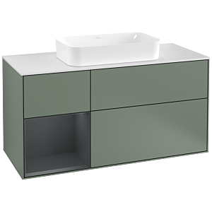 Villeroy et Boch Finion Villeroy et Boch G291HGGM 120cm, plaque de finition blanc mat, émotion, étagère à gauche Midnight Blue Matt Lacquer , Olive Matt Lacquer