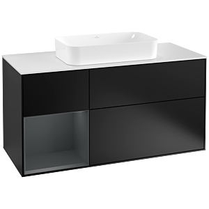 Villeroy und Boch Finion Waschtischunterschrank G291HGPD 120cm, Abdeckplatte white matt, Emotion, Regal links Midnight Blue Matt Lacquer, Black matt lacquer