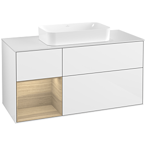 Villeroy and Boch Finion Villeroy and Boch Finion G291PCGF 120cm, cover plate matt white, Emotion, shelf on the left Oak Veneer , glossy white lacquer