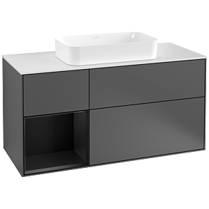 Villeroy und Boch Finion Waschtischunterschrank G291PDGK 120cm, Abdeckplatte white matt, Emotion, Regal links Black matt lacquer, Anthracite matt