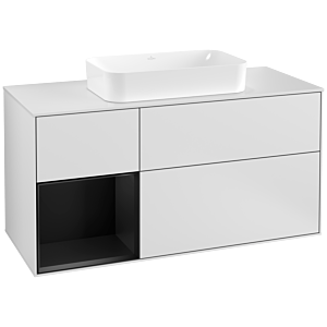 Villeroy und Boch Finion Waschtischunterschrank G291PDMT 120cm, Abdeckplatte white matt, Emotion, Regal links Black matt lacquer, White matt lacquer