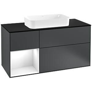 Villeroy und Boch Finion Waschtischunterschrank G292GFHG 120cm, Abdeckplatte black matt, Emotion, Regal links Glossy white lacquer, Midnight Blue Matt Lacquer