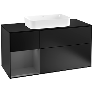 Villeroy et Boch Finion Villeroy et Boch G292GKPD 120cm, plaque de finition noir mat, Emotion, étagère gauche Anthracite mat, Laque noir mat