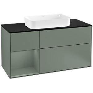 Villeroy und Boch Finion Waschtischunterschrank G292GMGM 120cm, Abdeckplatte black matt, Emotion, Regal links Olive Matt Lacquer, Olive Matt Lacquer