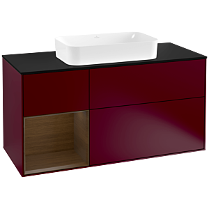 Villeroy et Boch Finion Villeroy et Boch G292GNHB 120cm, plaque de finition noir mat, Emotion, étagère gauche placage noyer, Peony Matt