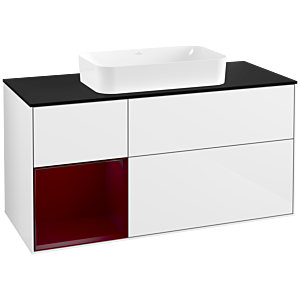 Villeroy and Boch Finion Villeroy and Boch Finion G292HBGF 120cm, cover plate black matt, Emotion, shelf on the left Peony , Glossy white lacquer
