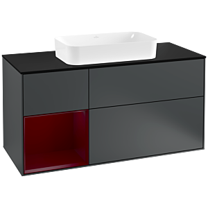 Villeroy und Boch Finion Waschtischunterschrank G292HBHG 120cm, Abdeckplatte black matt, Emotion, Regal links Peony, Midnight Blue Matt Lacquer