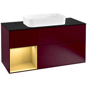 Villeroy und Boch Finion Waschtischunterschrank G292HFHB 120cm, Abdeckplatte black matt, Emotion, Regal links Gold matt, Peony Matt
