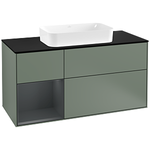 Villeroy und Boch Finion Waschtischunterschrank G292HGGM 120cm, Abdeckplatte black matt, Emotion, Regal links Midnight Blue Matt Lacquer, Olive Matt Lacquer