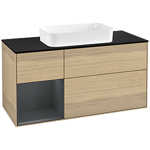 Villeroy and Boch Finion Villeroy and Boch Finion G292HGPC 120cm, cover plate black matt, Emotion, shelf left Midnight Blue Matt Lacquer , Oak Veneer