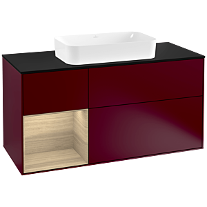 Villeroy und Boch Finion Waschtischunterschrank G292PCHB 120cm, Abdeckplatte black matt, Emotion, Regal links Oak Veneer, Peony Matt