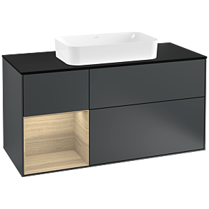 Villeroy und Boch Finion Waschtischunterschrank G292PCHG 120cm, Abdeckplatte black matt, Emotion, Regal links Oak Veneer, Midnight Blue Matt Lacquer