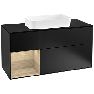 Villeroy und Boch Finion Waschtischunterschrank G292PCPD 120cm, Abdeckplatte black matt, Emotion, Regal links Oak Veneer, Black matt lacquer