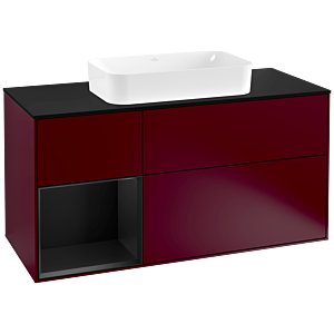 Villeroy und Boch Finion Waschtischunterschrank G292PDHB 120cm, Abdeckplatte black matt, Emotion, Regal links Black matt lacquer, Peony Matt