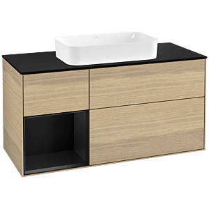 Villeroy et Boch Finion Villeroy et Boch G292PDPC 120cm, plaque de finition noir mat, Emotion, étagère gauche laqué noir mat, Oak Veneer