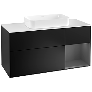 Villeroy und Boch Finion Waschtischunterschrank G301GKPD 120cm, Abdeckplatte white matt, Emotion, Regal rechts Anthracite matt, Black matt lacquer