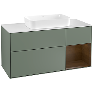 Villeroy et Boch Finion Villeroy et Boch G301GNGM 120cm, plaque de finition blanc mat, emotion, étagère à droite placage Olive Matt Lacquer , Olive Matt Lacquer