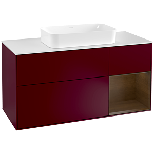 Villeroy et Boch Finion Villeroy et Boch G301GNHB 120cm, plaque de recouvrement blanc mat, Emotion, étagère à droite placage noyer, Peony Matt