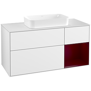 Villeroy und Boch Finion Waschtischunterschrank G301HBGF 120cm, Abdeckplatte white matt, Emotion, Regal rechts Peony, Glossy white lacquer