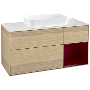 Villeroy et Boch Finion Villeroy et Boch G301HBPC 120cm, plaque de finition blanc mat, émotion, étagère à droite Peony , Oak Veneer