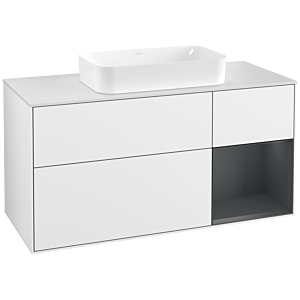 Villeroy und Boch Finion Waschtischunterschrank G301HGGF 120cm, Abdeckplatte white matt, Emotion, Regal rechts Midnight Blue Matt Lacquer, Glossy white lacquer