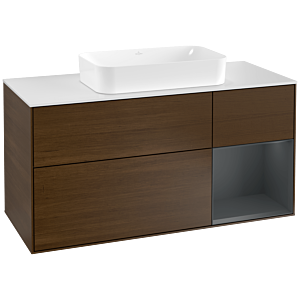 Villeroy und Boch Finion Waschtischunterschrank G301HGGN 120cm, Abdeckplatte white matt, Emotion, Regal rechts Midnight Blue Matt Lacquer, Walnut veneer