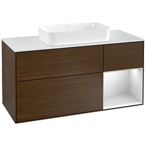 Villeroy und Boch Finion Waschtischunterschrank G301MTGN 120cm, Abdeckplatte white matt, Emotion, Regal rechts White matt lacquer, Walnut veneer