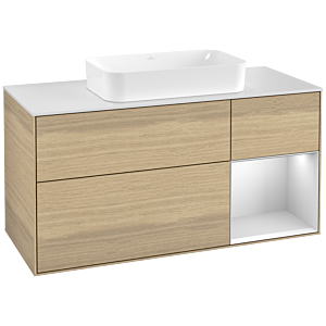 Villeroy et Boch Finion Villeroy et Boch G301MTPC 120cm, plaque de recouvrement blanc mat, Emotion, étagère à droite laqué blanc mat, Oak Veneer