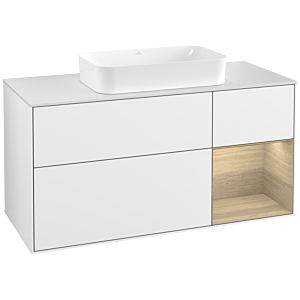 Villeroy et Boch Finion Villeroy et Boch G301PCGF 120cm, plaque de finition blanc mat, émotion, étagère à droite Oak Veneer , laqué blanc brillant