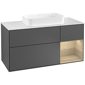 Villeroy et Boch Finion Villeroy et Boch G301PCGK 120cm, plaque de recouvrement blanc mat, émotion, étagère à droite Oak Veneer , anthracite mat
