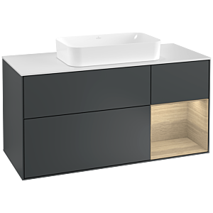 Villeroy und Boch Finion Waschtischunterschrank G301PCHG 120cm, Abdeckplatte white matt, Emotion, Regal rechts Oak Veneer, Midnight Blue Matt Lacquer