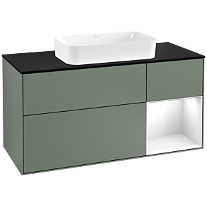 Villeroy and Boch Finion Villeroy and Boch Finion G302GFGM 120cm, cover plate black matt, Emotion, shelf on the right Glossy white lacquer, Olive Matt Lacquer