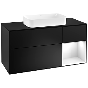 Villeroy und Boch Finion Waschtischunterschrank G302GFPD 120cm, Abdeckplatte black matt, Emotion, Regal rechts Glossy white lacquer, Black matt lacquer