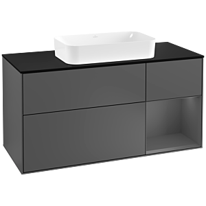 Villeroy und Boch Finion Waschtischunterschrank G302GKGK 120cm, Abdeckplatte black matt, Emotion, Regal rechts Anthracite matt, Anthracite matt