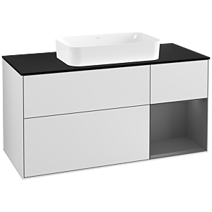 Villeroy and Boch Finion Villeroy and Boch Finion G302GKMT 120cm, cover plate black matt, Emotion, shelf right Anthracite matt, white matt lacquer