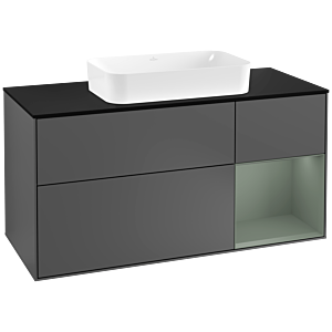 Villeroy und Boch Finion Waschtischunterschrank G302GMGK 120cm, Abdeckplatte black matt, Emotion, Regal rechts Olive Matt Lacquer, Anthracite matt