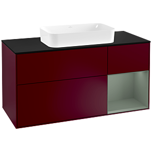 Villeroy und Boch Finion Waschtischunterschrank G302GMHB 120cm, Abdeckplatte black matt, Emotion, Regal rechts Olive Matt Lacquer, Peony Matt