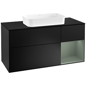 Villeroy und Boch Finion Waschtischunterschrank G302GMPD 120cm, Abdeckplatte black matt, Emotion, Regal rechts Olive Matt Lacquer, Black matt lacquer