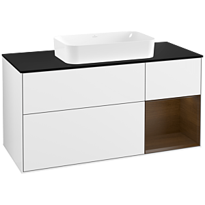 Villeroy and Boch Finion Villeroy and Boch Finion G302GNGF 120cm, cover plate black matt, Emotion, shelf on the right Walnut veneer, Glossy white lacquer