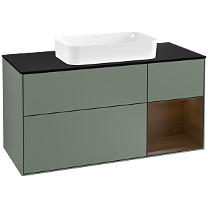 Villeroy et Boch Finion Villeroy et Boch G302GNGM 120cm, plaque de finition noir mat, Emotion, étagère à droite placage noyer, Olive Matt Lacquer