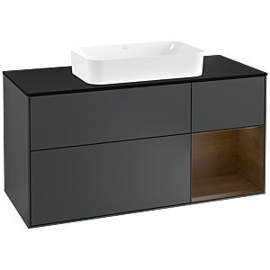 Villeroy und Boch Finion Waschtischunterschrank G302GNHG 120cm, Abdeckplatte black matt, Emotion, Regal rechts Walnut veneer, Midnight Blue Matt Lacquer
