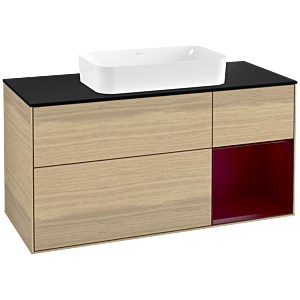 Villeroy und Boch Finion Waschtischunterschrank G302HBPC 120cm, Abdeckplatte black matt, Emotion, Regal rechts Peony, Oak Veneer