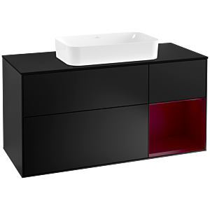 Villeroy und Boch Finion Waschtischunterschrank G302HBPD 120cm, Abdeckplatte black matt, Emotion, Regal rechts Peony, Black matt lacquer