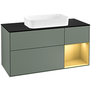 Villeroy et Boch Finion Villeroy et Boch G302HFGM 120cm, plaque de finition noir mat, Emotion, étagère droite or mat, Olive Matt Lacquer