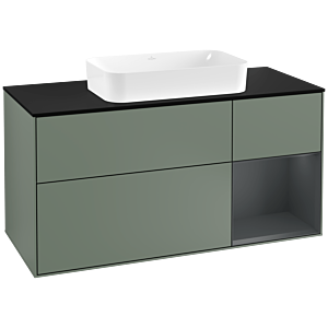 Villeroy et Boch Finion Villeroy et Boch G302HGGM 120cm, plaque de finition noir mat, Emotion, étagère à droite Midnight Blue Matt Lacquer , Olive Matt Lacquer