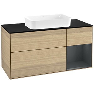 Villeroy und Boch Finion Waschtischunterschrank G302HGPC 120cm, Abdeckplatte black matt, Emotion, Regal rechts Midnight Blue Matt Lacquer, Oak Veneer